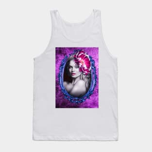 Vivid Fucsia Gorgeous girl Floral Artwork Tank Top